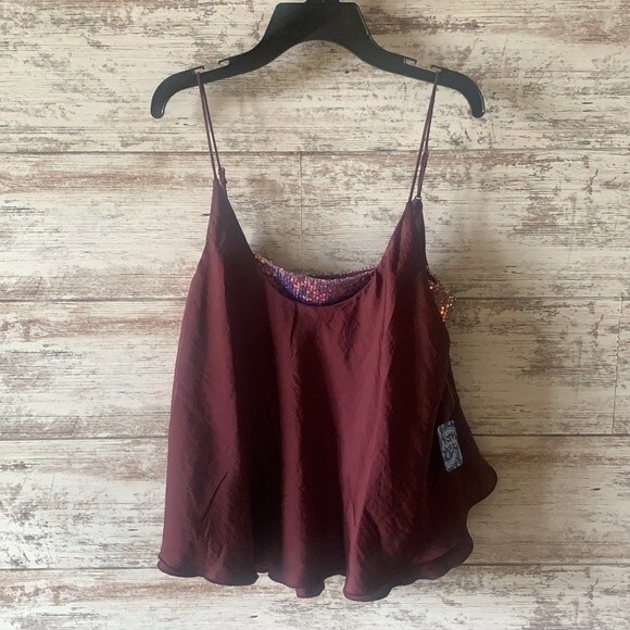 Free People Turn It On Sequin Cami Vetiver Bloom Size L - Picture 4 of 6